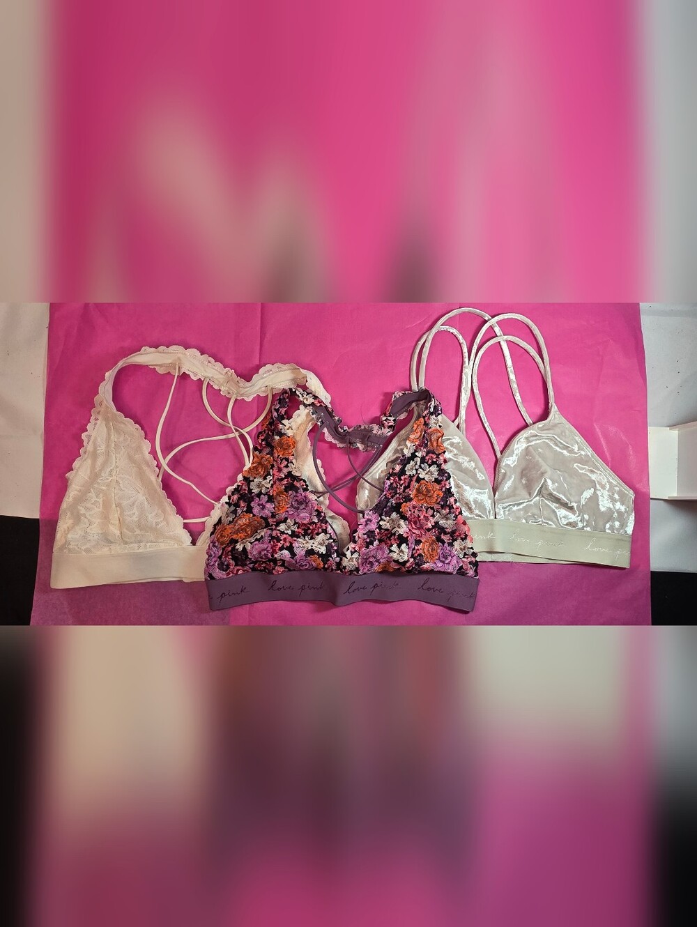 Three PINK Victorias Secret Bralettes, Size M